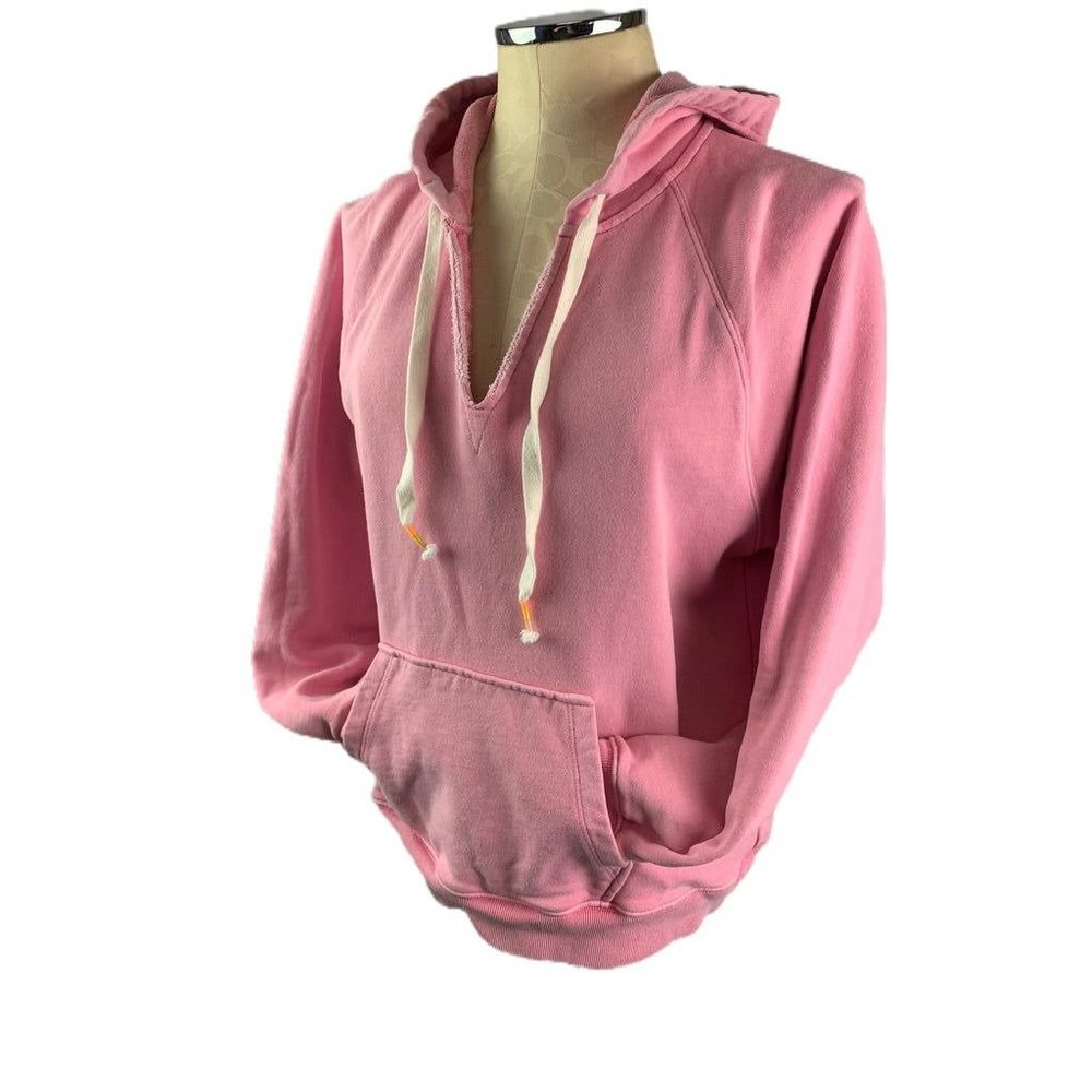 Medium J.Crew Women's Pink Pullover Hoodie Terry V-Neck Style#AJ640